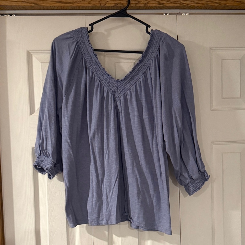 Maurices Light Blue Smocked V-Neck Blouse